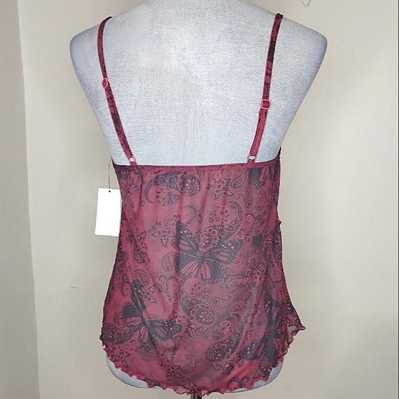 Y2K Butterfly Mesh Babydoll Cami — Sheer Tulip Hem, Adjustable Straps — NWT XL - Picture 4 of 6